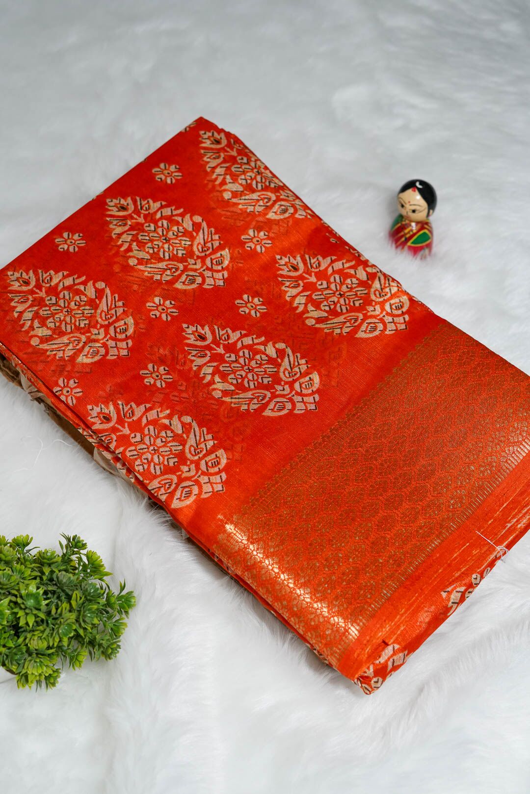 Orange Dola Silk Cotton Saree